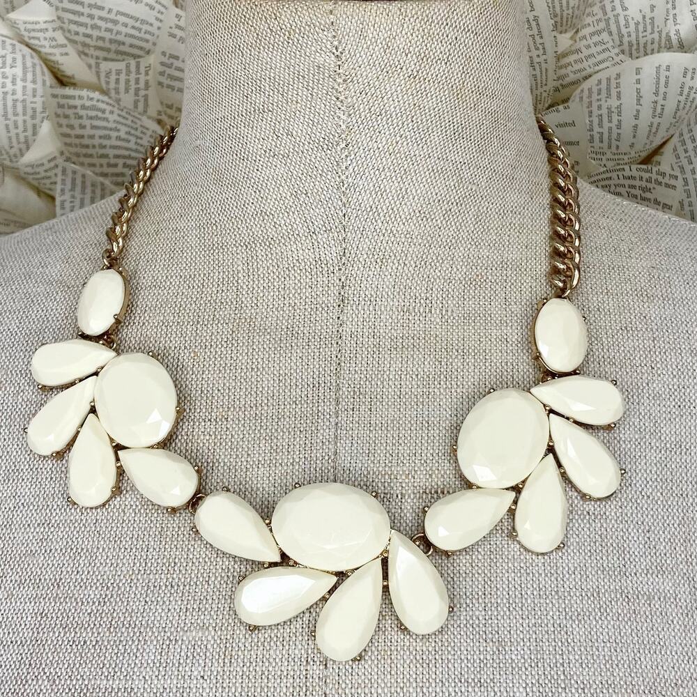 Cream And Gold Tone Fashion Statement Necklace